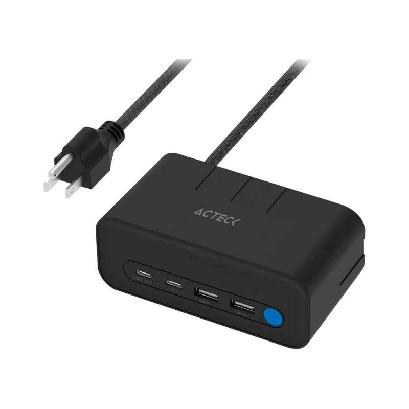 Cargador Acteck Energon Mate Ce676 / Extensin De Escritorio / 2 X Usb / 2 X Tipo C / 3 X Contactos / Supresor De Picos / Indicador Led / Resistente Al Fuego / 1.85 M / Ac-936514