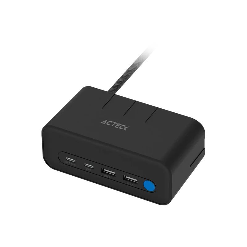 Cargador Acteck Energon Mate Ce676 / Extensin De Escritorio / 2 X Usb / 2 X Tipo C / 3 X Contactos / Supresor De Picos / Indicador Led / Resistente Al Fuego / 1.85 M / Ac-936514