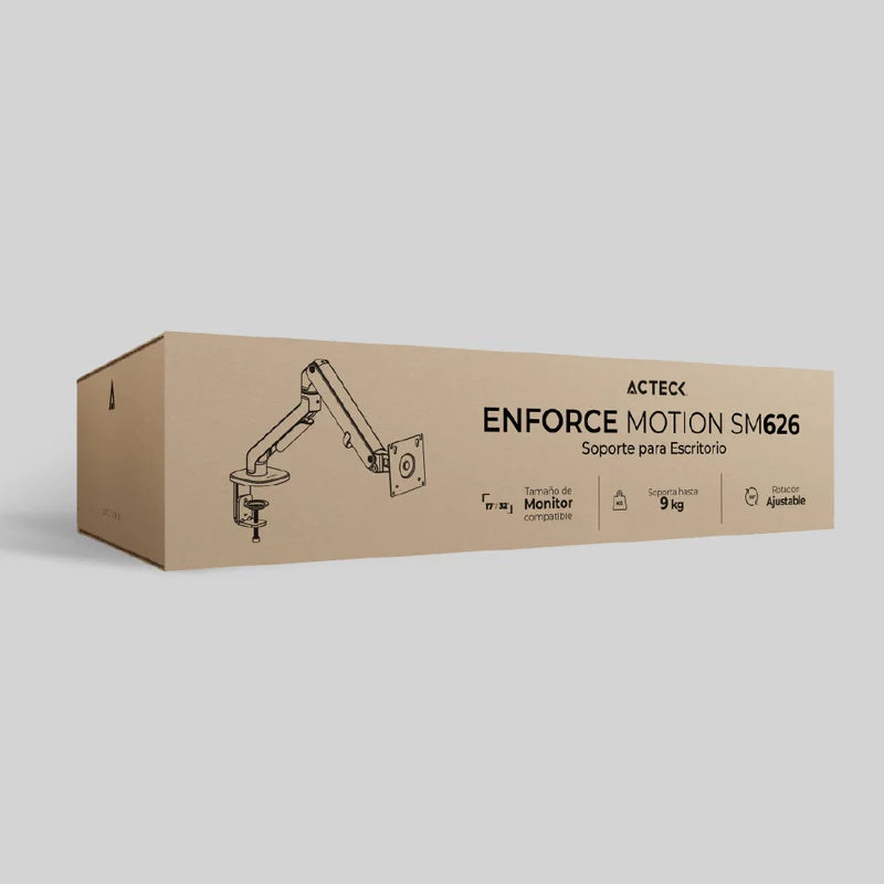 Soporte Acteck Enforce Motion Sm616 / 17 - 32 Pulg / Max 9 Kg / Articuilado Hidraulico / Escritorio / Organizador De Cables / Vesa / Ajuste Monitor Curvo / Inclinacion - Giro Ajustable / Ac-936569