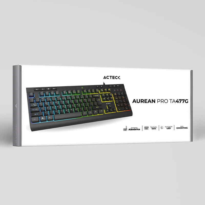 Teclado Acteck Aurean Pro Ta477g / Alambrico Usb / Multimedia / Iluminacion Rgb / Anti-ghosting / 105 Teclas/ Membrana / EspaÑol / Negro / Ac-936743
