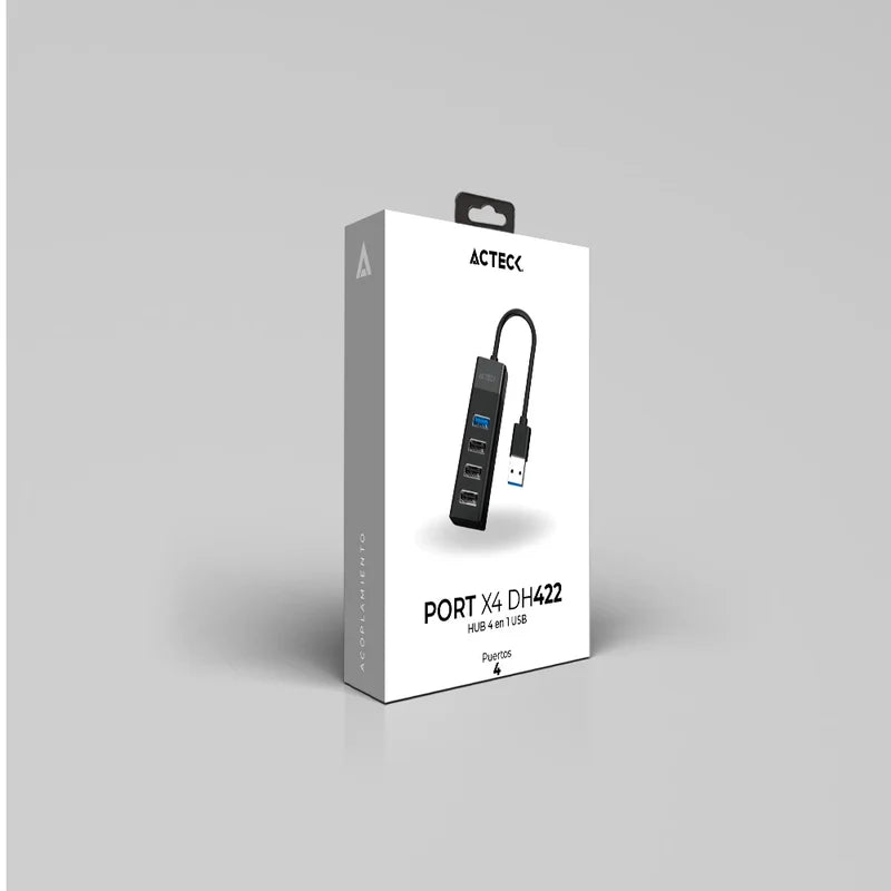 Hub Acteck Port X4 Dh422 / Hub 4 En 1 Usb / 1x Usb 3.0 / 3 X Usb 2.0 / Negro / Ac-937061