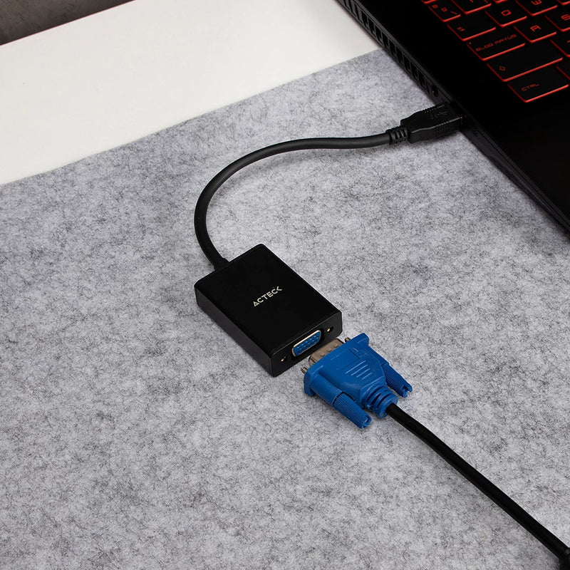 Adaptador Acteck  Shift Plus Av410 / Video Usb 3.0 / Usb A Vga / Macho A Hembra / Negro / Ac-937108
