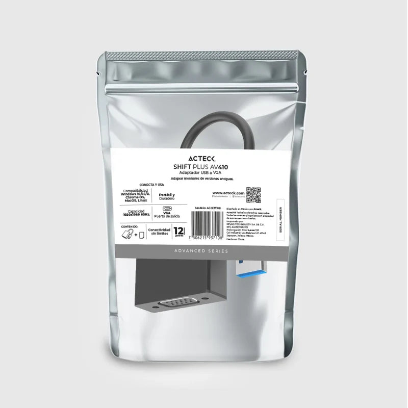 Adaptador Acteck  Shift Plus Av410 / Video Usb 3.0 / Usb A Vga / Macho A Hembra / Negro / Ac-937108