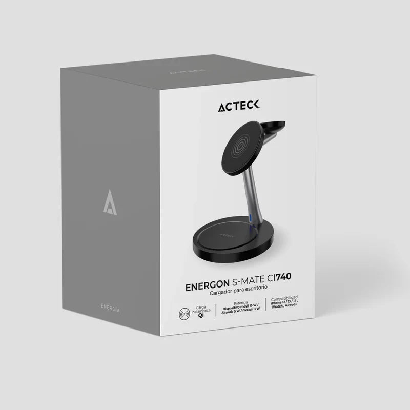 Cargador Acteck Energon S-mate Ci740 / Inalambrico Qi / 15 W / 3 Dispositivos / Compatible Con Apple / Ac-937139