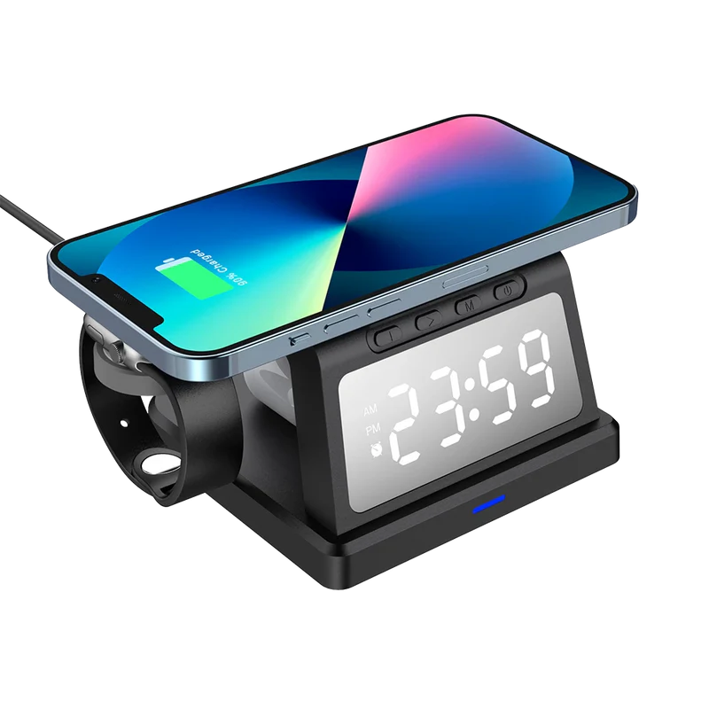 Cargador Acteck Energon S-mate Ci730 / Inalambrico Qi / 3w - 15 W / Apple - Samsung / 3 Dispositivos / Reloj Digital / Negro / Ac-937146