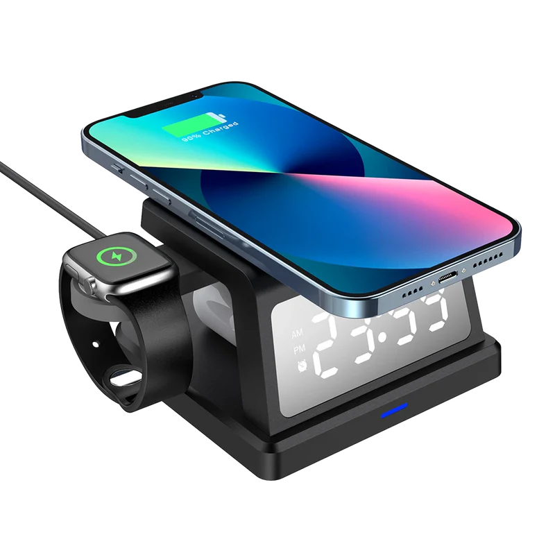 Cargador Acteck Energon S-mate Ci730 / Inalambrico Qi / 3w - 15 W / Apple - Samsung / 3 Dispositivos / Reloj Digital / Negro / Ac-937146