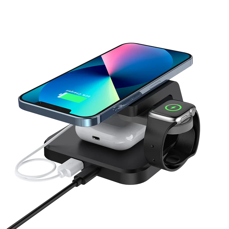 Cargador Acteck Energon S-mate Ci730 / Inalambrico Qi / 3w - 15 W / Apple - Samsung / 3 Dispositivos / Reloj Digital / Negro / Ac-937146