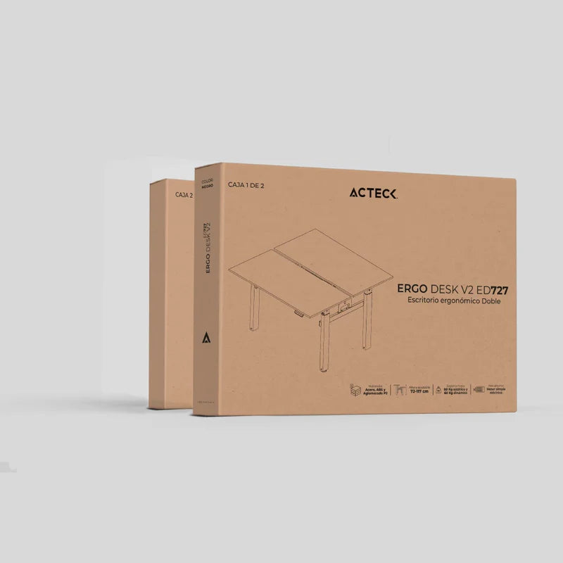 Escritorio Acteck Ergo Desk V2 Ed727/ Ergonomico Doble / Control Inteligente / Altura Ajustable / Hasta 80 Kg Estatico / Negro / Ac-937269