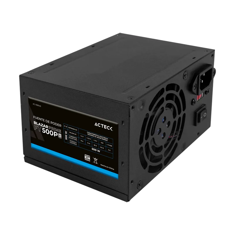 Fuente De Poder Acteck Blazar Prime Ft500p / Atx / 500 W / No Modular / Ventilador 80 Mm / 1 AÑos De Garantia / Negro / Ac-938143