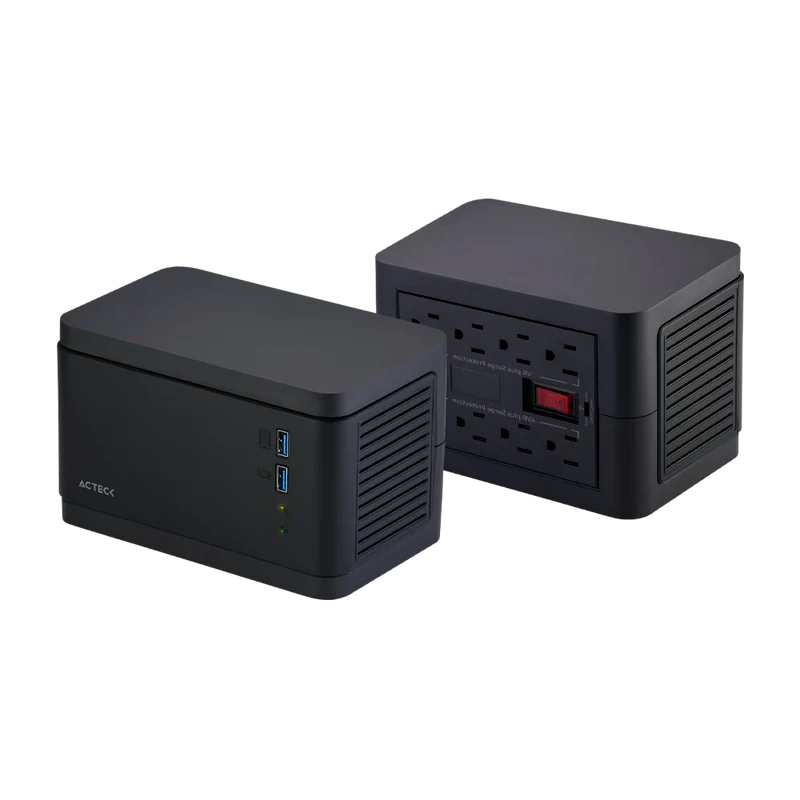 Regulador Acteck Enertor Protect Rv1200 / 1200 Va - 600 W / Proteccion De Sobrecarga / Avr / 2x Usb / Indicador Led / 8 Tomacorriente / 175 J / Negro / Ac-938204