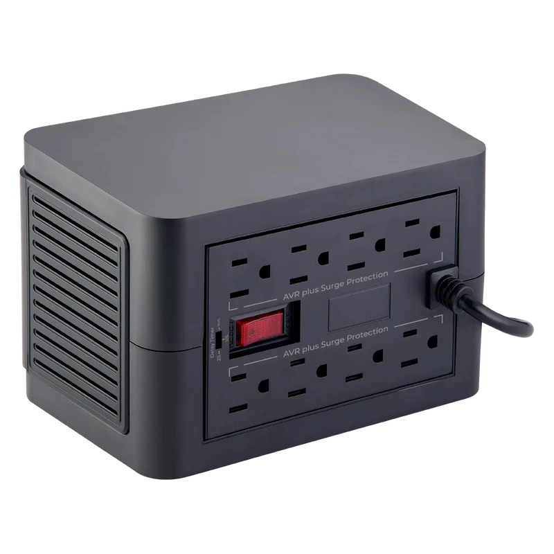 Regulador Acteck Enertor Protect Rv1200 / 1200 Va - 600 W / Proteccion De Sobrecarga / Avr / 2x Usb / Indicador Led / 8 Tomacorriente / 175 J / Negro / Ac-938204