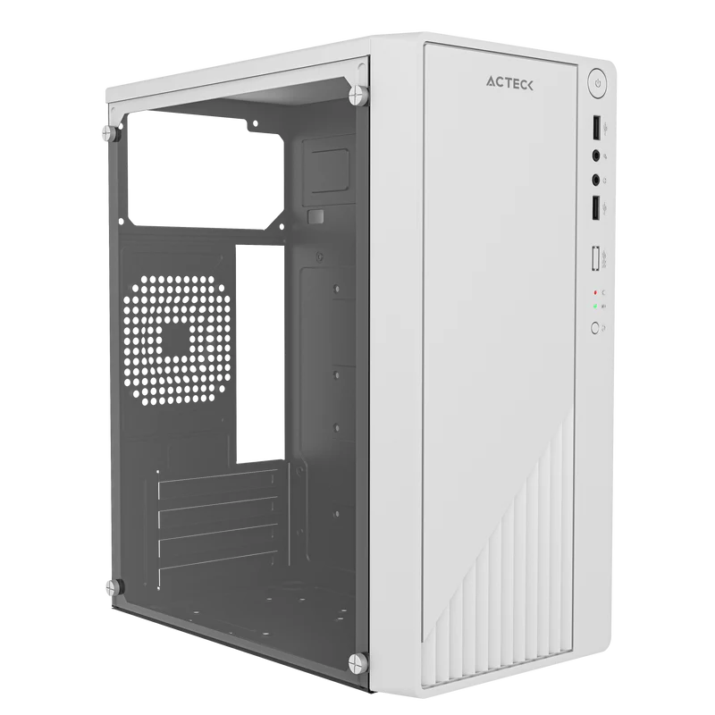 Gabinete Acteck Kioto Gc220 / Mini Torre / Micro Atx, Mini Itx / Fuente 500w / Panel Izq Acrilico + Frente Mesh / Blanco / Ac-939522