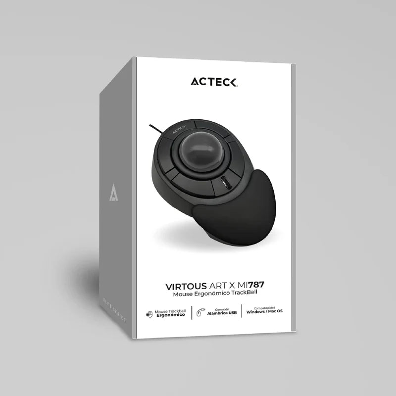 Mouse Acteck Virtuos Art X Mi787 / Alambrico Usb / Ergonomico / 4 Botones + Scroll / Optico / 1600 Dpi Ajustable / Win + Mac / Negro / Ac-939584