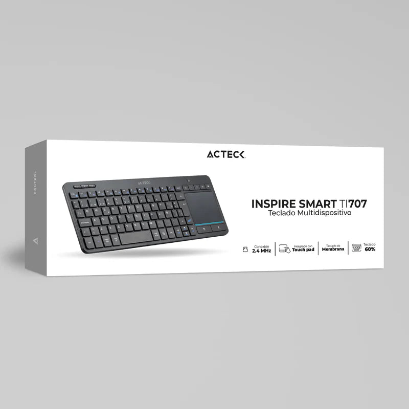 Teclado Acteck Inspire Smart Ti707 / Inalambrico / Multidispositivo / Dongle Usb + 2 Bluetooth / EspaÑol / 88 Teclas + Touchpad + Multimedia / Win + Mac + Android / Negro / Ac-939621
