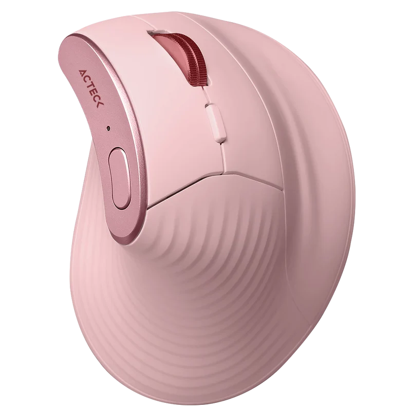Mouse Acteck Virtuos Fitt Pro Mi770 / Vertical / Ergonomico / Inalambrico Dual  / Dongle Usb 2.4 Ghz  + 2 Bluetooth / Recargable / Optico / 2400 Dpi Ajustable / 8 Botones + Scroll / Rosa / Ac-939638