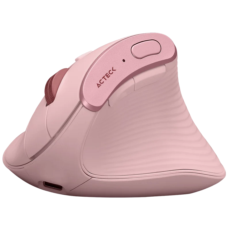 Mouse Acteck Virtuos Fitt Pro Mi770 / Vertical / Ergonomico / Inalambrico Dual  / Dongle Usb 2.4 Ghz  + 2 Bluetooth / Recargable / Optico / 2400 Dpi Ajustable / 8 Botones + Scroll / Rosa / Ac-939638