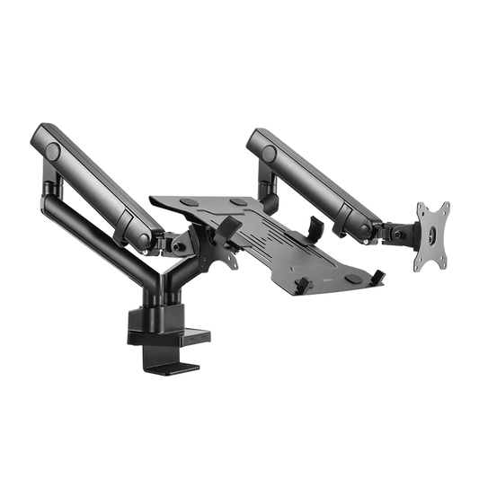 Soporte Acteck Enforce Motion Sm636 / Para Monitor 17-32 Pulg Y Laptop 10-15.6 Pulg / Rotacion Ajustable / Vesa 75-100mm / Adaptador De Escritorio / Max 8 Kg Por Brazo / Negro / Ac-939645