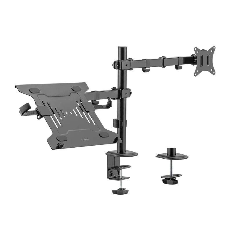 Soporte Acteck Enforce Zone Sm480 / Para Monitor 17-32 Pulg Y Laptop 10-15.6 Pulg / Articulado / Para Escritorio / Inclinacion Y Giro Ajustable / Max 9kg Monitor - 4 Kg Lap / Negro / Ac-939652