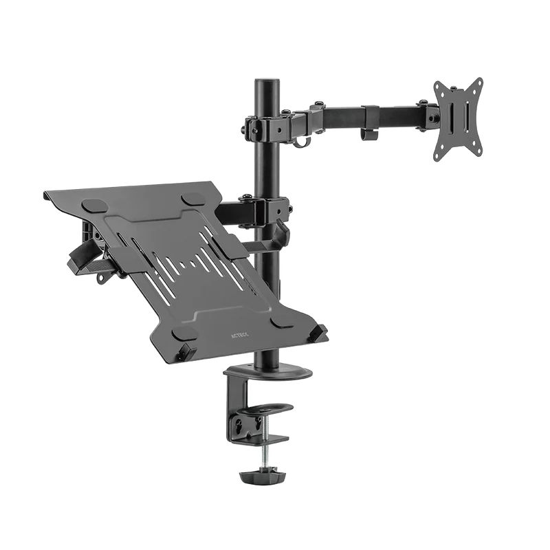 Soporte Acteck Enforce Zone Sm480 / Para Monitor 17-32 Pulg Y Laptop 10-15.6 Pulg / Articulado / Para Escritorio / Inclinacion Y Giro Ajustable / Max 9kg Monitor - 4 Kg Lap / Negro / Ac-939652