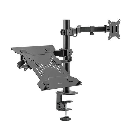 Soporte Acteck Enforce Zone Sm480 / Para Monitor 17-32 Pulg Y Laptop 10-15.6 Pulg / Articulado / Para Escritorio / Inclinacion Y Giro Ajustable / Max 9kg Monitor - 4 Kg Lap / Negro / Ac-939652