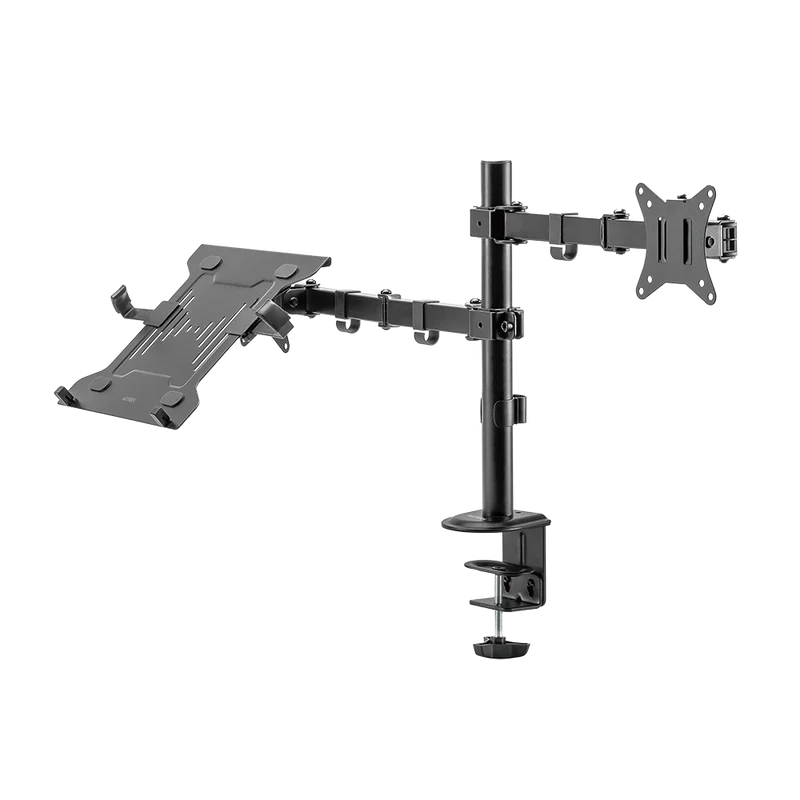 Soporte Acteck Enforce Zone Sm480 / Para Monitor 17-32 Pulg Y Laptop 10-15.6 Pulg / Articulado / Para Escritorio / Inclinacion Y Giro Ajustable / Max 9kg Monitor - 4 Kg Lap / Negro / Ac-939652