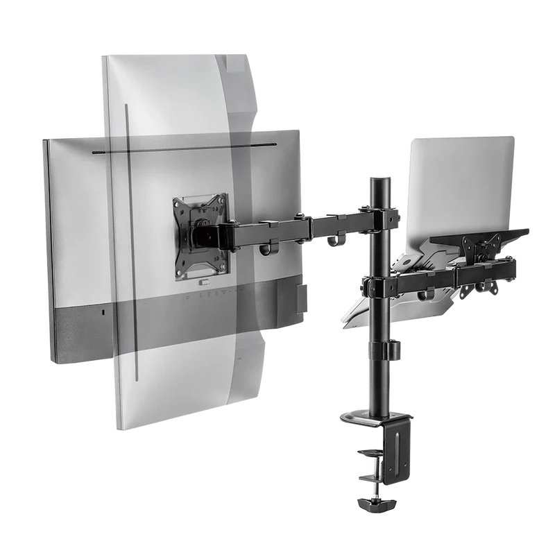 Soporte Acteck Enforce Zone Sm480 / Para Monitor 17-32 Pulg Y Laptop 10-15.6 Pulg / Articulado / Para Escritorio / Inclinacion Y Giro Ajustable / Max 9kg Monitor - 4 Kg Lap / Negro / Ac-939652