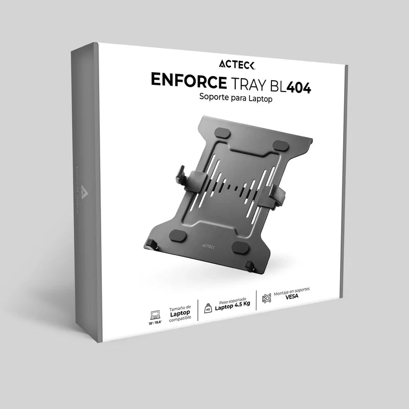 Soporte Acteck Enforce Tray Bl404 / Base Para Laptop / 10 - 15.6 Pul / Vesa - Brazos Ajustables / Ranuras De Ventilacion / Antiderrapante / Max 4.5 Kg / Negro / Ac-939690