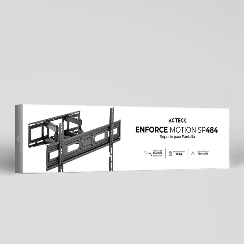 Soporte Acteck Enforce Motion Sp484 / Para Pantalla -television / 37-80 Pulg / Max 40 Kg / Inclinacion 3-15 Grados / Giro 60 Grados / Vesa / Fijacion A Muro / Acero / Negro / Ac-939713