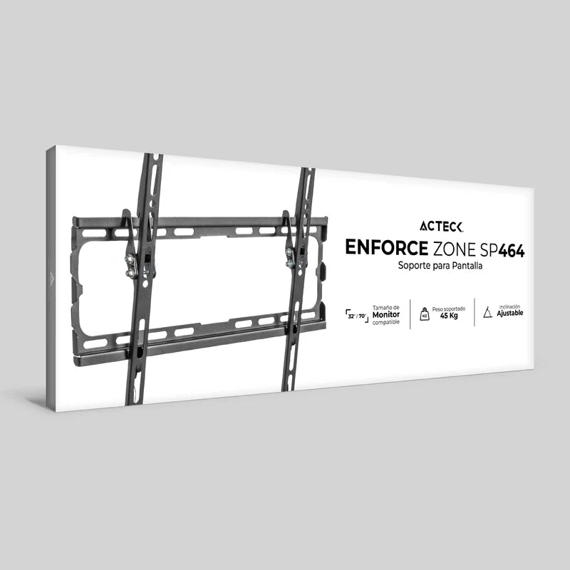 Soporte Acteck Enforce Zone Sp464 / Para Pantalla - Television / 32-70 Pulg / Max 45 Kg / Fijacion A Muro / Inclinacion 0- 8 Grados / Vesa / Acero / Negro / Ac-939720