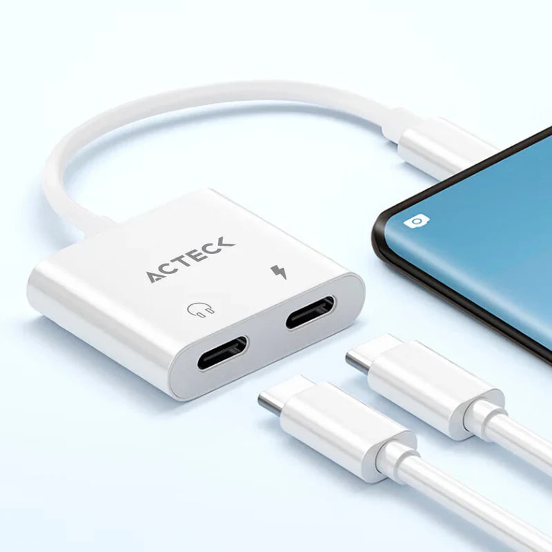 Adaptador Acteck Shift Plus Aa415 / Usb C - 2x Usb C / Audio - Tipo C Dp / Android - Ios / Blanco / Ac-939768