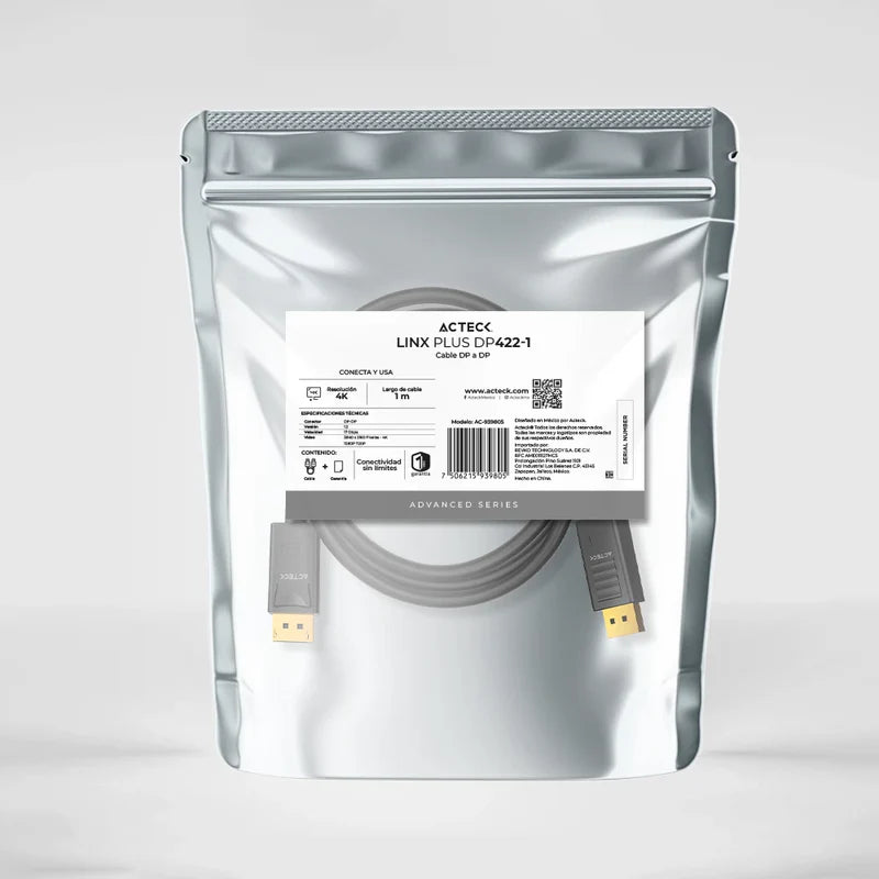 Cable Acteck Link Plus Dp422-1 / Display Port - Display Port / 4k / 60 Mhz / 17 Gbps / 1 M / Calibre 30 Awg / Negro / Ac-939805