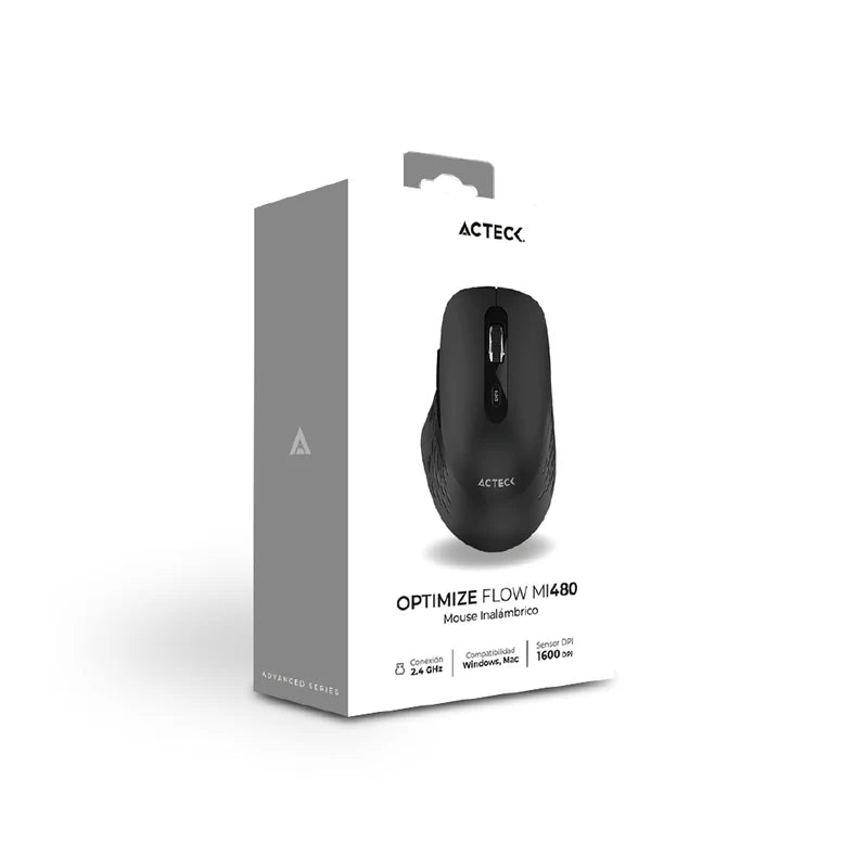 Mouse Acteck Optimize Flow Mi480 / Inalambrico / 1600 Dpi / 5 Botones Scroll / Alcance 10 M / Dongle Bt 2.4 Mhz / Negro / Ac-939836