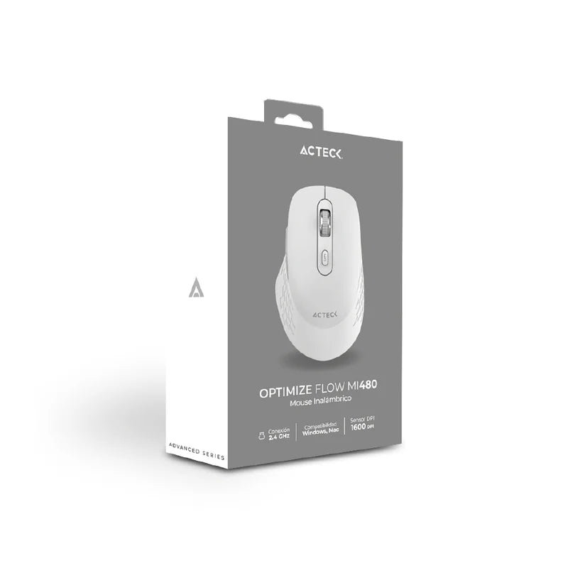 Mouse Acteck Optimize Flow Mi480 / Inalambrico / 1600 Dpi / 5 Botones Scroll / Alcance 10 M / Dongle Bt 2.4 Mhz / Blanco / Ac-939843