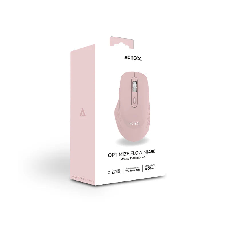 Mouse Acteck Optimize Flow Mi480 / Inalambrico / 1600 Dpi / 6 Botones / 10 M / Rosa / Ac-939850