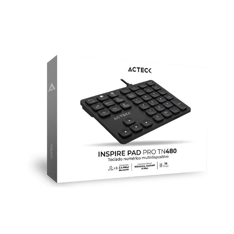 Teclado Numerico Acteck Inspire Pad Pro Tn480 / Inalambrico / Bluetooth / 36 Teclas / Advanced Series / Negro / Ac-939911
