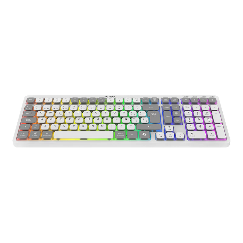 Teclado Acteck Techno Pro Ti790 / Multidispositivo Inalambrico Dual / 108 Teclas / Usb - 2 Bt- 2.4 Ghz / Mecanico / Multimedia / Iluminacion Rgb / Recargable / EspaÑol /win - Mac / Blanco / Ac-940078