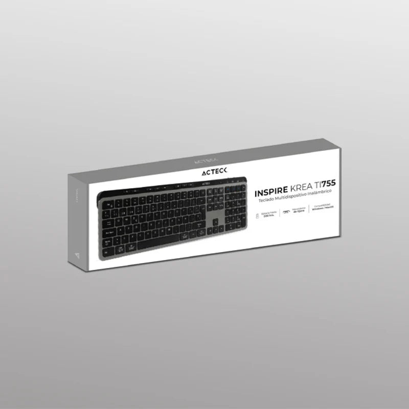 Teclado Acteck Inspire Krea Ti755 / Inalambrico Dual / Multidispositivo 2.4 Ghz 2 Bt / EspaÑol / Win - Mac / 118 Teclas / Bateria Recargable / Anti Ghosting / Negro - Gris / Ac-940085