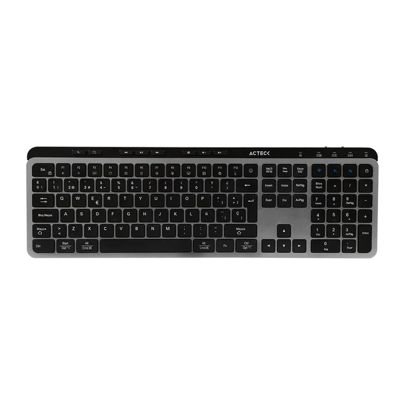 Teclado Acteck Inspire Krea Ti755 / Inalambrico Dual / Multidispositivo 2.4 Ghz + 2 Bt / EspaÑol / Win - Mac / 118 Teclas / Bateria Recargable / Anti Ghosting / Negro - Gris / Ac-940085