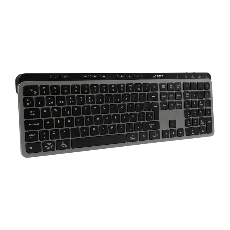 Teclado Acteck Inspire Krea Ti755 / Inalambrico Dual / Multidispositivo 2.4 Ghz + 2 Bt / EspaÑol / Win - Mac / 118 Teclas / Bateria Recargable / Anti Ghosting / Negro - Gris / Ac-940085