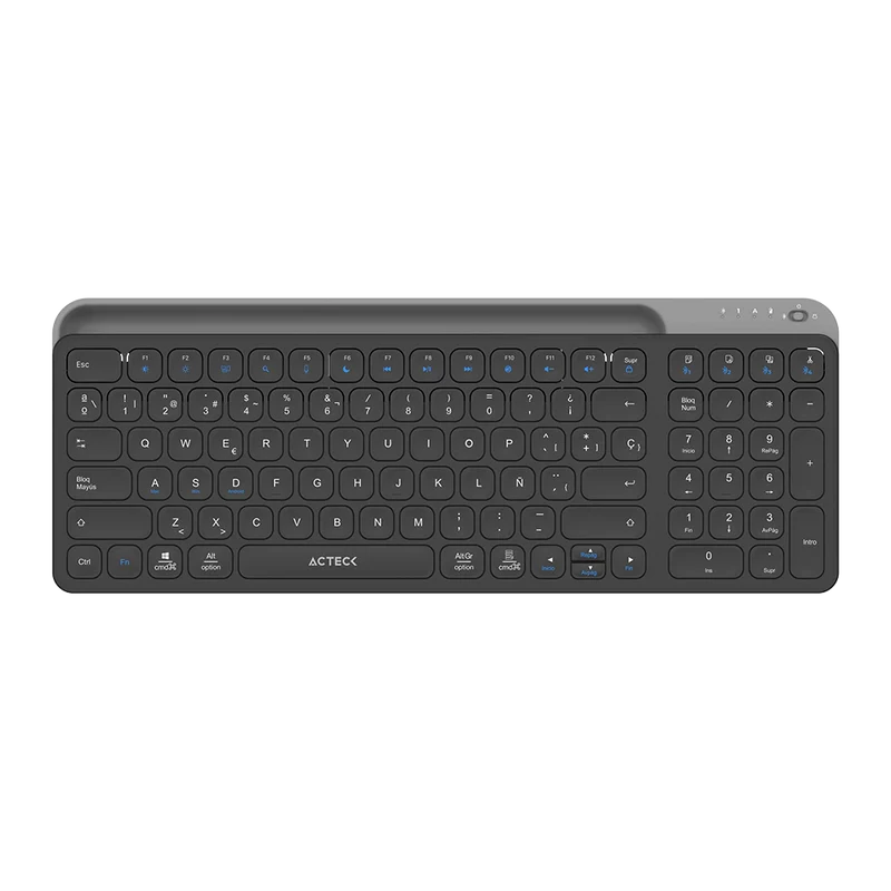 Teclado Acteck Inspire Trek Ti747 / Inalambrico / Multidispositivo Dual / Windows - Mac - Android / EspaÑol / 99 Teclas / Multimedia / Dongle Usb - Bt 5.1 - Cable Usb / Recargable / Negro / Ac-940108