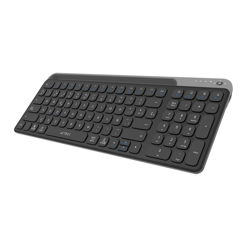 Teclado Acteck Inspire Trek Ti747 / Inalambrico / Multidispositivo Dual / Windows - Mac - Android / EspaÑol / 99 Teclas / Multimedia / Dongle Usb - Bt 5.1 - Cable Usb / Recargable / Negro / Ac-940108