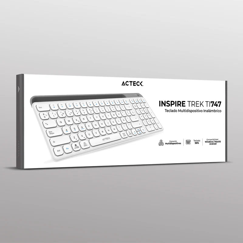 Teclado Acteck Inspire Trek Ti747 / Inalambrico / Multidispositivo Dual / Windows - Mac -android / EspaÑol / 99 Teclas / Multimedia / Dongle Usb - Bt 5.1 - Cable Usb / Recargable / Blanco / Ac-940115