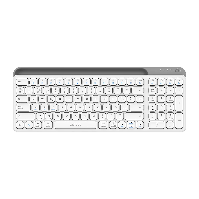 Teclado Acteck Inspire Trek Ti747 / Inalambrico / Multidispositivo Dual / Windows - Mac -android / EspaÑol / 99 Teclas / Multimedia / Dongle Usb - Bt 5.1 - Cable Usb / Recargable / Blanco / Ac-940115