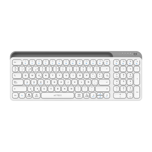 Teclado Acteck Inspire Trek Ti747 / Inalambrico / Multidispositivo Dual / Windows - Mac -android / EspaÑol / 99 Teclas / Multimedia / Dongle Usb - Bt 5.1 - Cable Usb / Recargable / Blanco / Ac-940115