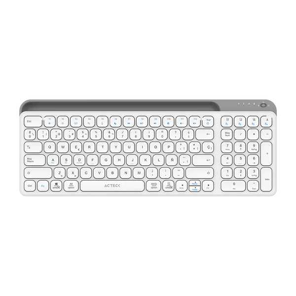Teclado Acteck Inspire Trek Ti747 / Inalambrico / Multidispositivo Dual / Windows - Mac -android / EspaÑol / 99 Teclas / Multimedia / Dongle Usb - Bt 5.1 - Cable Usb / Recargable / Blanco / Ac-940115