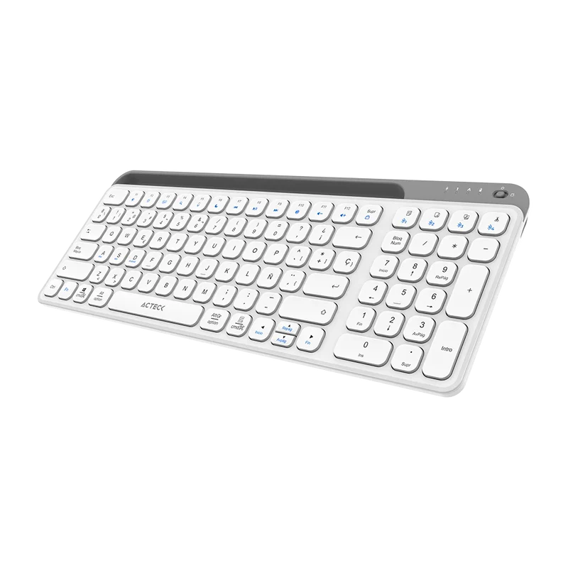 Teclado Acteck Inspire Trek Ti747 / Inalambrico / Multidispositivo Dual / Windows - Mac -android / EspaÑol / 99 Teclas / Multimedia / Dongle Usb - Bt 5.1 - Cable Usb / Recargable / Blanco / Ac-940115