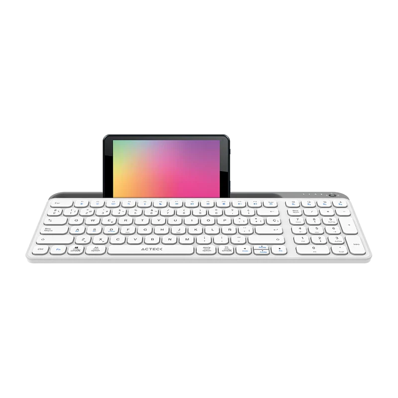 Teclado Acteck Inspire Trek Ti747 / Inalambrico / Multidispositivo Dual / Windows - Mac -android / EspaÑol / 99 Teclas / Multimedia / Dongle Usb - Bt 5.1 - Cable Usb / Recargable / Blanco / Ac-940115