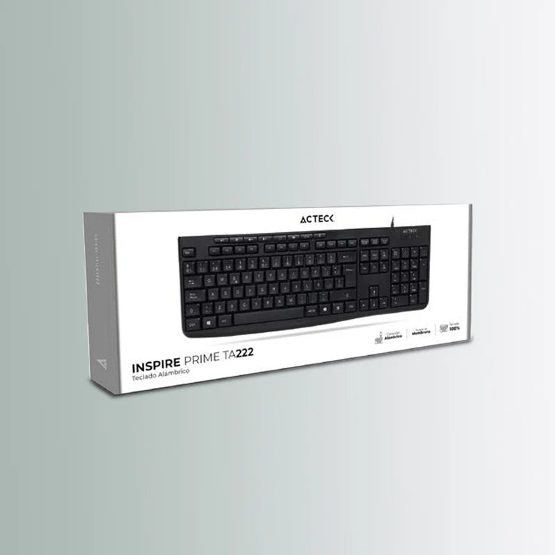 Teclado Acteck Inspire Prime Ta222 / Alambrico / Usb 2.0 / 112 Teclas / Ultraligero / Windows - Mac / EspaÑol / Multimedia / Membrana / Negro / Ac-940146