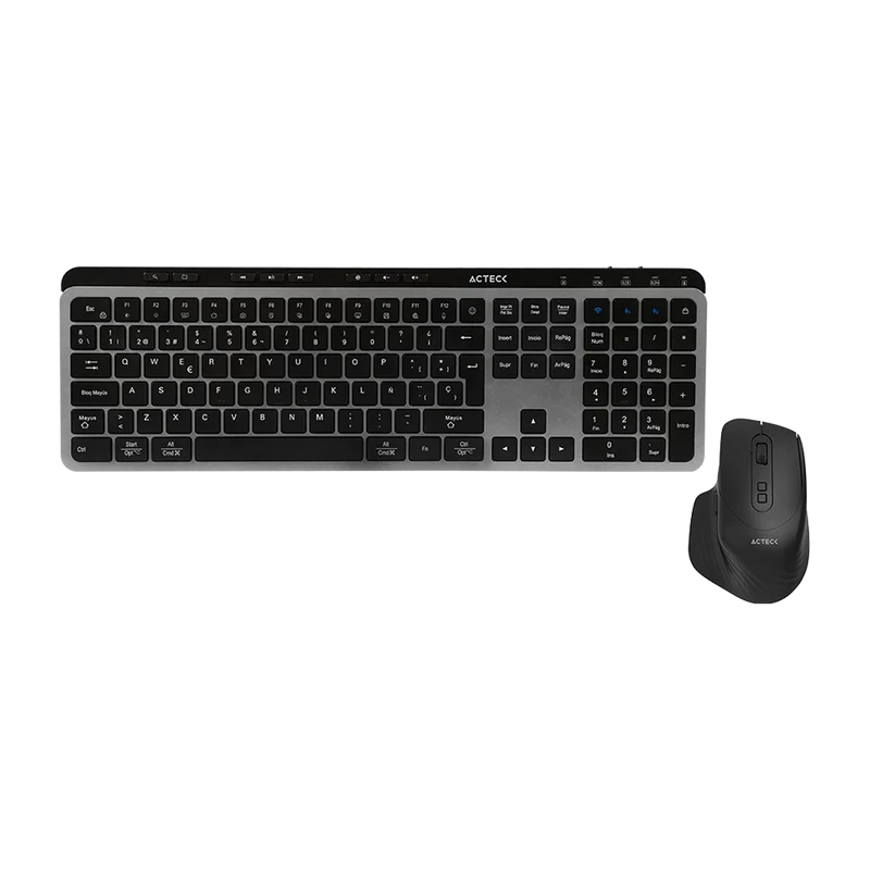 Kit Acteck Creator Krea Mk755 / Teclado Y Mouse / Inalambrico Dual / Multidispositivo / Recargable / Dongle Usb + Bt / Win - Mac / EspaÑol / 118 Teclas / 2000 Dpi / Optico / Negro - Gris / Ac-940160