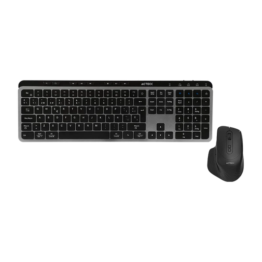 Kit Acteck Creator Krea Mk755 / Teclado Y Mouse / Inalambrico Dual / Multidispositivo / Recargable / Dongle Usb + Bt / Win - Mac / EspaÑol / 118 Teclas / 2000 Dpi / Optico / Negro - Gris / Ac-940160